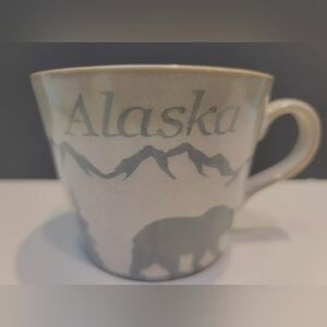 Alaska Mug Designed in Alaska w/ Bears, Trees  & Mountains- Soft Gray on Cream